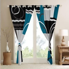 Erosebridal Modern Turquoise Decor Window Curtains Gray Black Blue Stripes Ge…