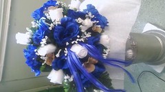 14Pc wedding Package Royal Blue and White & Burlap! Bouquets, bout and corsages