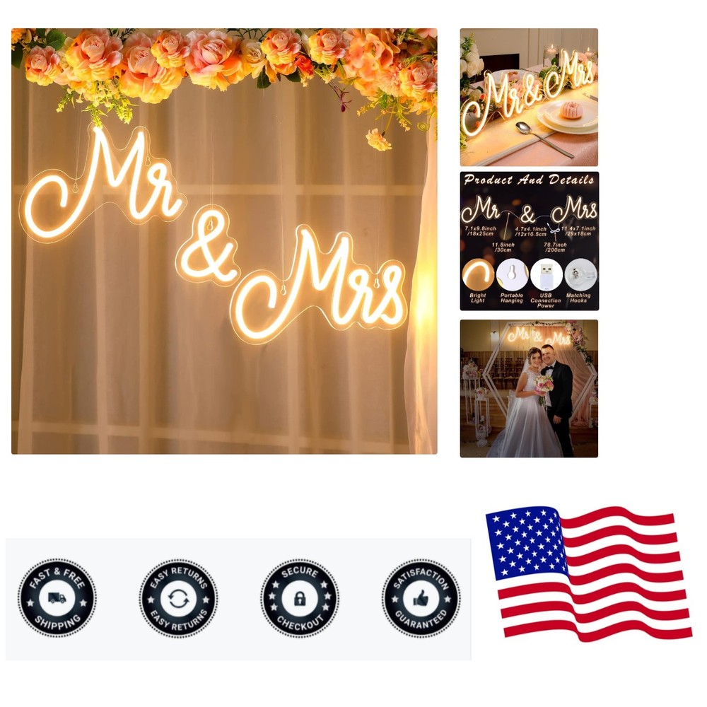25×7 Inches Mr and Mrs LED Neon Sign – Perfect for Wedding & Reception Decor