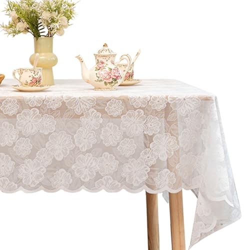 White Lace Tablecloth 54 X 54 Inches Square 54″ x 54″ (Square) Camellia White