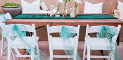 Set of 50 sheer chiffon chair sashes, emerald green, 7″ wide x 108″ long
