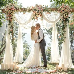 Wedding Arch Draping Fabric,1 Panel (1 Panel )6 Yards/18ft Beige Drapes Curtain