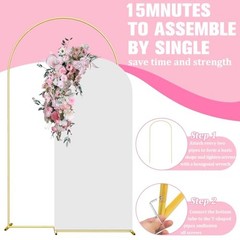 6FT Gold Metal Arch Backdrop Stand and Spandex Arch Cover Set | Easy 6 FT White