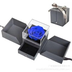 Exquisite eternal rose petals stored in acrylic flip jewelry box