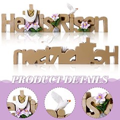 Maitys He is Risen Table Top Decoration Christian Resin Sign Cross Dove Natural