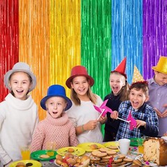 2 Pack Rainbow Backdrop Curtains, 3.28 FT x 7.05 FT Colofull Party Decoration…