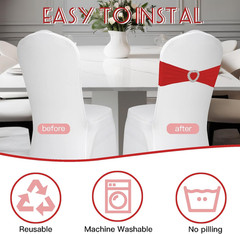 100PCS Spandex Stretch Red Chair Sashes Bows Universal Elastic Chair Cover Bands