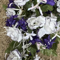 Artist Crafted Beautiful Wedding Bouquet Pd. $525.00- White Roses Purple Flowers