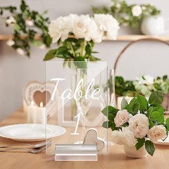 Tuanse 40 Pack White 4 x 6 Inch Acrylic Wedding Table Number 1-40 Clear