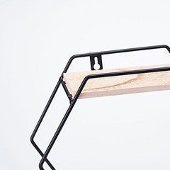 2 Tier Black Natural Hexagon Metal Wood Geometric Floating Shelf Decorations