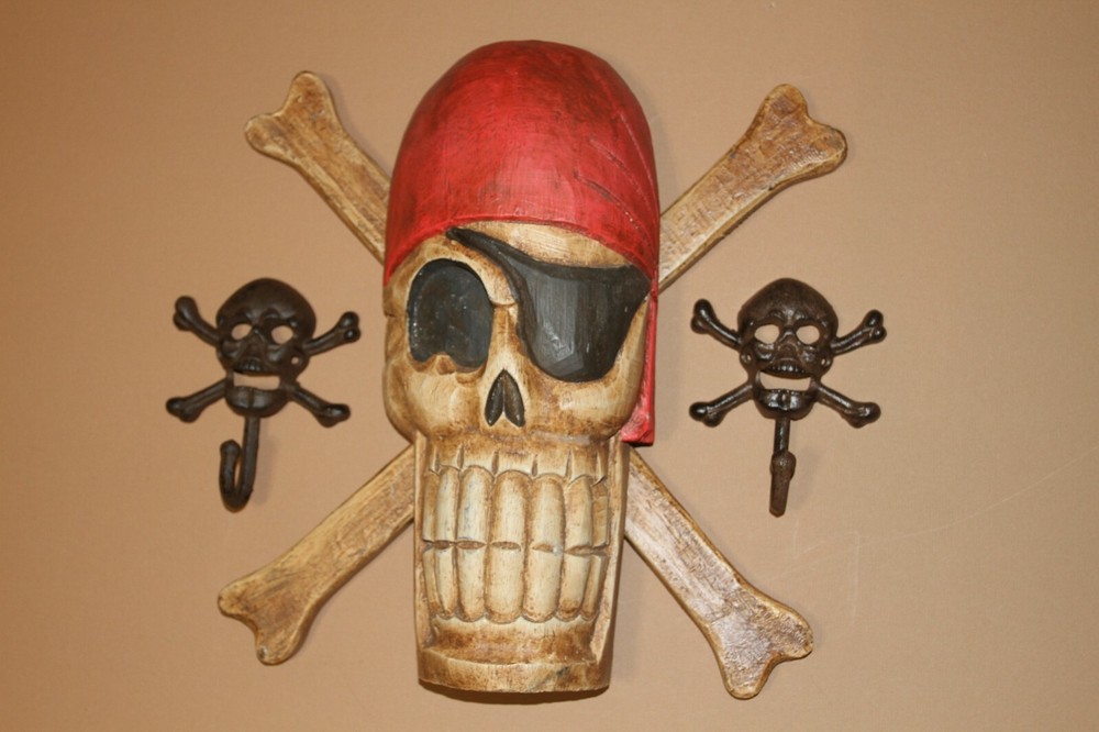 Tropical Island Tiki Bar Wedding Decor Jolly Roger Theme, Hand-Painted Wood