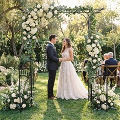 Metal Wedding Arch 7FT Stand Archway w/ Door for Outdoor Garden Party Decoration