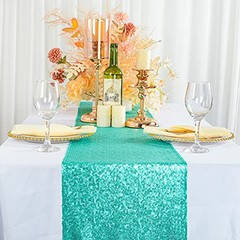 12×108-Inch Sequin Table Runner Teal 1 Piece Table Runner Wedding Halloween