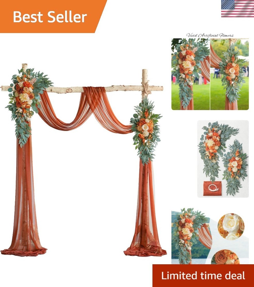 Artificial Wedding Flowers & Draping Fabric Set: Elegant Burnt Orange Decor