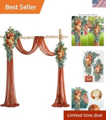 Artificial Wedding Flowers & Draping Fabric Set: Elegant Burnt Orange Decor