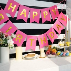 Letjolt Happy Birthday Banner Pure Roseo Party Signs Golden Sparkle Bunting F…