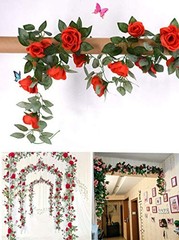 4PCS(28.8 FT,16 Flowers) Artificial Flower Garland with White Rose, Fake Red