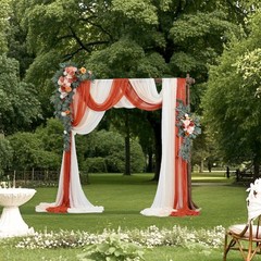 Uimoso Orange Floral Wedding Arch Kit with 2 Flower Arrangements and 3 Drapes