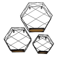 3 BLACK Hexagon Metal with Wood GEOMETRIC FLOATING SHELVES Party Events Supplies