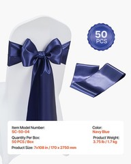 VEVOR 50PCS Navy Blue Spandex Chair Sashes Elastic Bows Wedding Party Dining