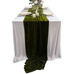 Luxurious Velvet Table Runner, 10ft Wedding Reception 20X120inch Olive Green