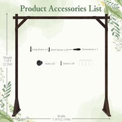 7.2FT Wooden Wedding Arch Stand Square Wood Arch Wedding Arbor for Ceremony Part