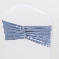 PREMIUM DUSTY BLUE 5 Velvet Ruffled STRETCHABLE CHAIR SASHES Wedding Party Home