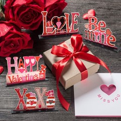 4Pcs Valentine’s Day Decorations Love Wooden Table Sign, Anniversaries Tablet…