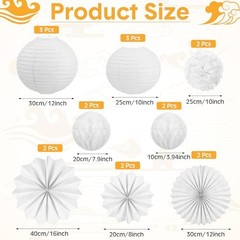30 Pcs White Wedding Party Decorations Hanging White Paper Lantern Fans