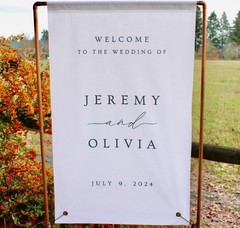 Boho Bridal Fabric Welcome Sign, Custom Linen Wedding Ceremony Sign 1
