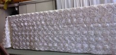 Rosette Satin Tablecloth 90″x156″ Grandiose Ribbon Rose 8ft Cake Buffet Table