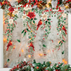9 Sheets Christmas Floral Window Cling Stickers Hanging Poinsettia Flowers Eucal