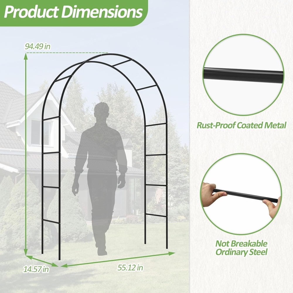 Metal Garden Arch with Ground Stakes Climbing Plant Trellis Wedding Frame Decor