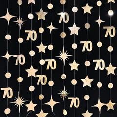 Champagne Gold 70th Birthday Decorations Number 70 Circle Dot Star Garland Me…