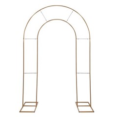 Gold 8 ft Metal Floral Display Frame Round Top Double Arch BACKDROP STAND Party