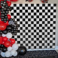 Race Car Foil Fringe Curtains Backdrop Birthday Party Decorations, 2 Pack 3.2…