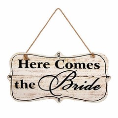 WOODEN MDF “Here Comes The Bride” SIGN w/ JUTE HANGER 9.5″ X 18.7 WEDDING DECOR