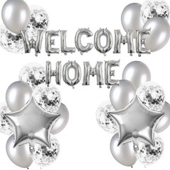 Welcome Home Letter Balloon Silver Banner with Star Confetti Balloons for Arm…