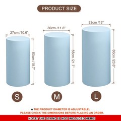 Set of 3 Cylinder Spandex Stand Covers, Light Blue, Elastic Fabric-Small