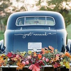 Just Married Vinyl Decal – 28×4 Inch Wedding Car Window Sticker, Elegant Remo…
