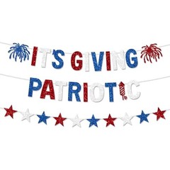 It’s Giving Patriotic Banner, Glitter 4th of July Banner Red White and Blue