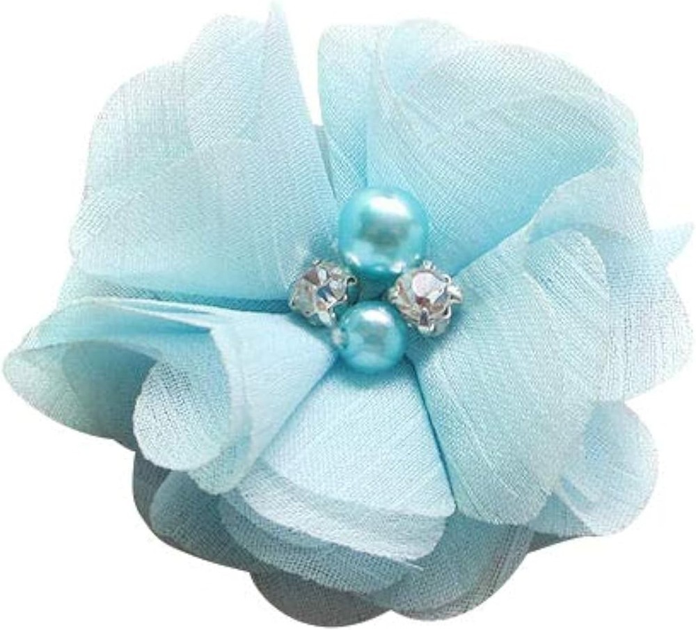Pac.K Of 12pcs Chiffon Flowers Ribbon Bows W/Beads 2-3/8″ Appliques Wedding Deco