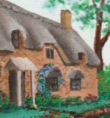 English Cottage,original painting,shabby chic,garden,floral,farmhouse decor,blue