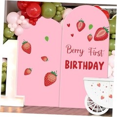 Set of 2 Arch Backdrop Cover 7.2FT, 6FT and Berry First Birthday Decal Pink
