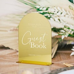 Versatile 5×7″ Gold Mirror Acrylic Wedding Sign for Guest Engagement & Memories