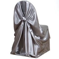 6 Silver SATIN UNIVERSAL CHAIR COVER for Wedding Banquet Reception Light Gray