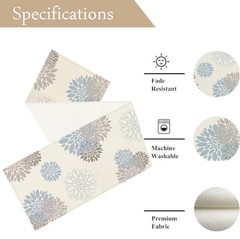 Table Runner Wild Dahlia Pinnata Flower Table 13 x 48 Inch Light Blue Grey