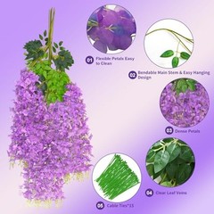 12 PCS Wisteria Hanging Flowers, 3.6ft Fake Vines 12 Pack Light Purple