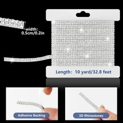 10-Yard Rhinestone Ribbon Self Adhesive Crystal Rhinestones,2-Rows/0.2in Widt…
