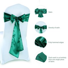 100 Emerald Green Satin Chair Sashes Silky Sateen Chair Bows wedding party décor